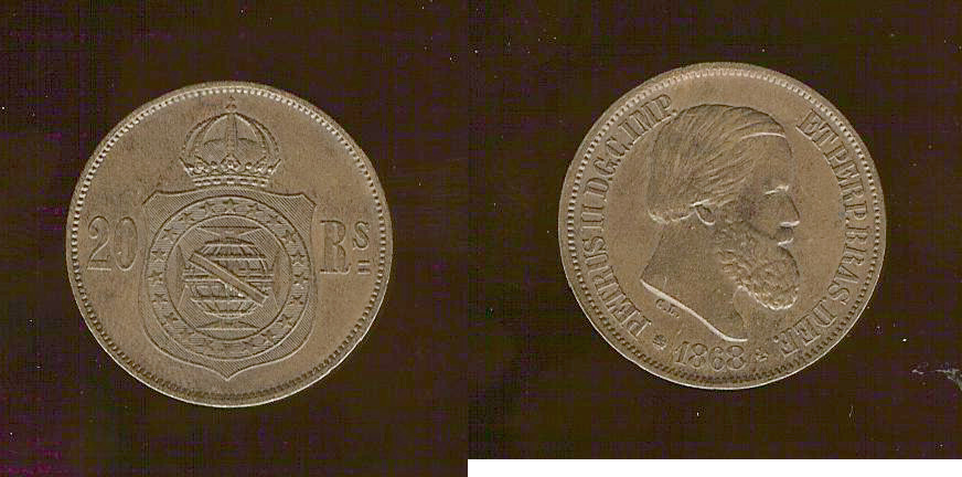 BRÉSIL 20 Réis Petrus II 1868 SUP-